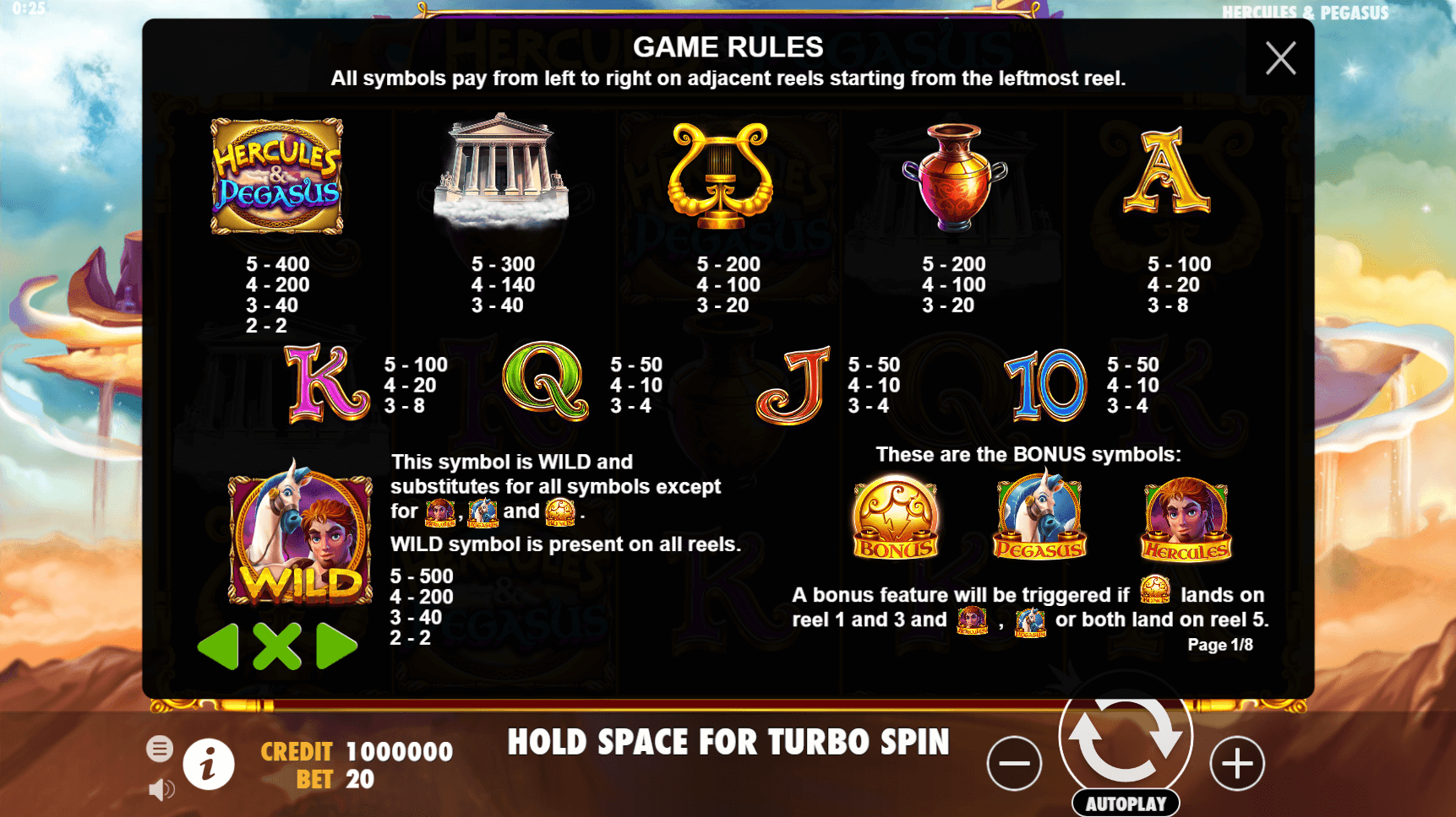 hercules and pegasus slot machine detail image 0