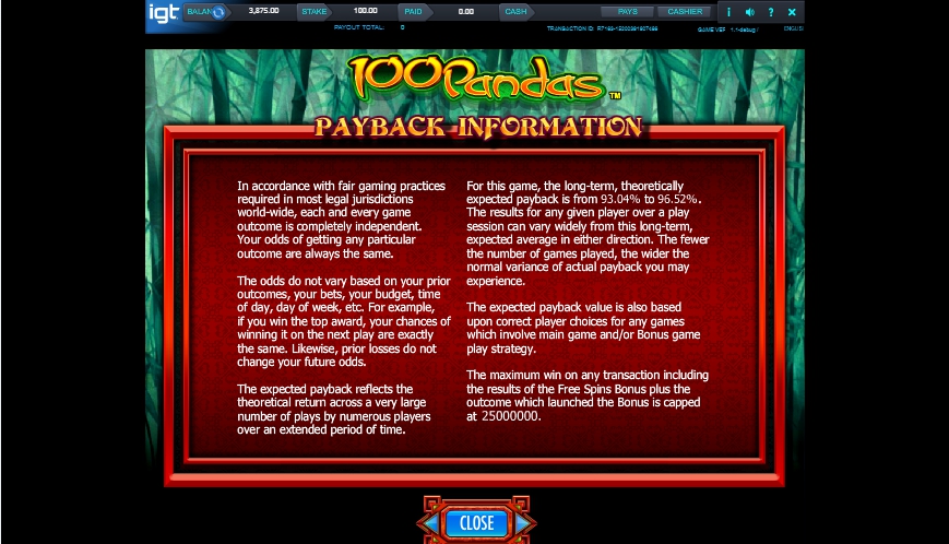 100 pandas slot machine detail image 0